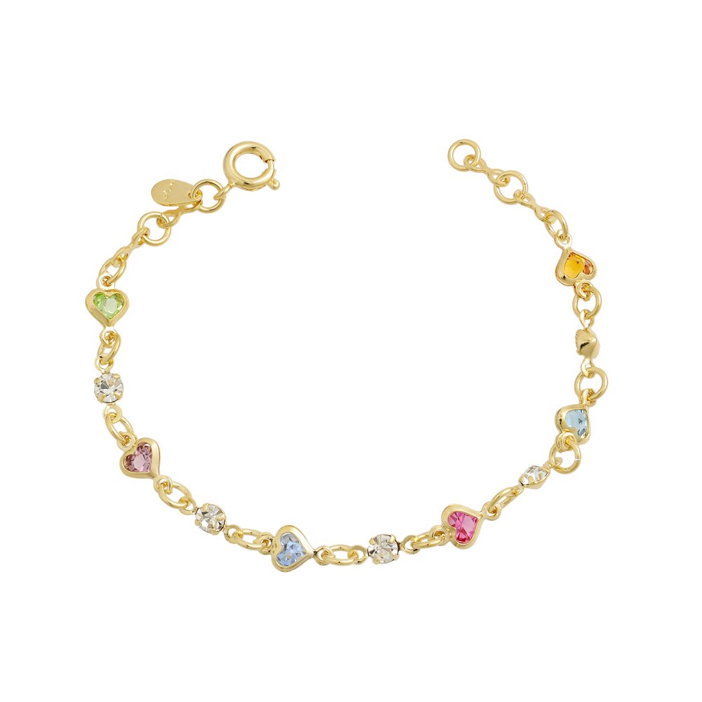Pulseira Infantil Corações Coloridas e Cristais